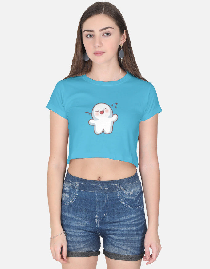 Chill Smiley Crop Top cotton fabric heavyweight fabric detail view by HAViT Apparel