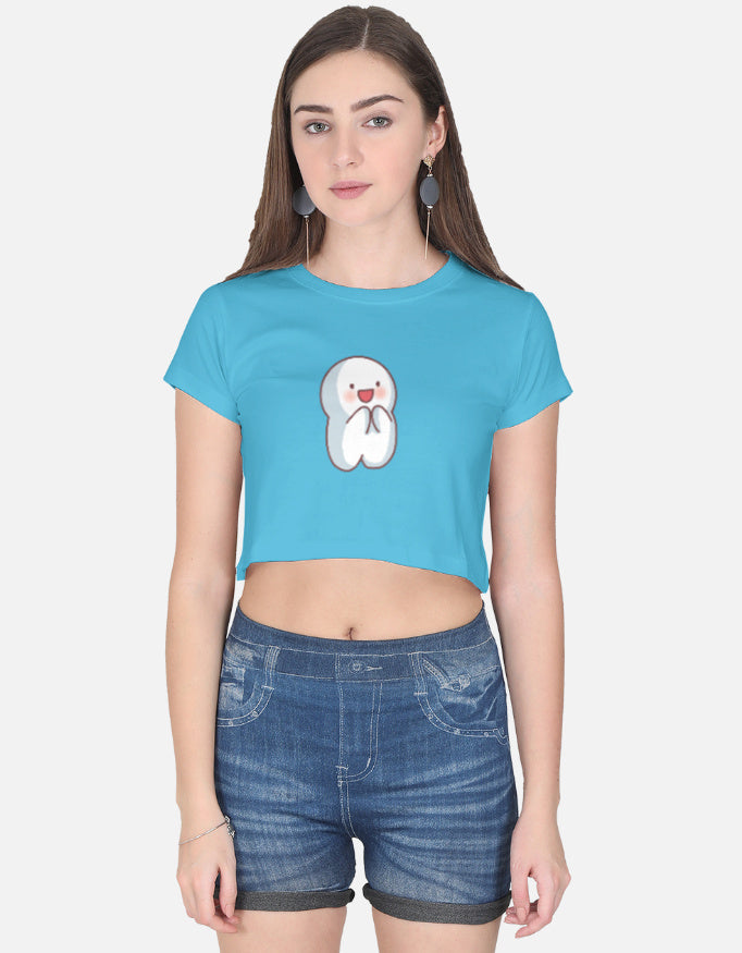 Groovy Smiley Crop Top cotton fabric heavyweight fabric detail view by HAViT Apparel