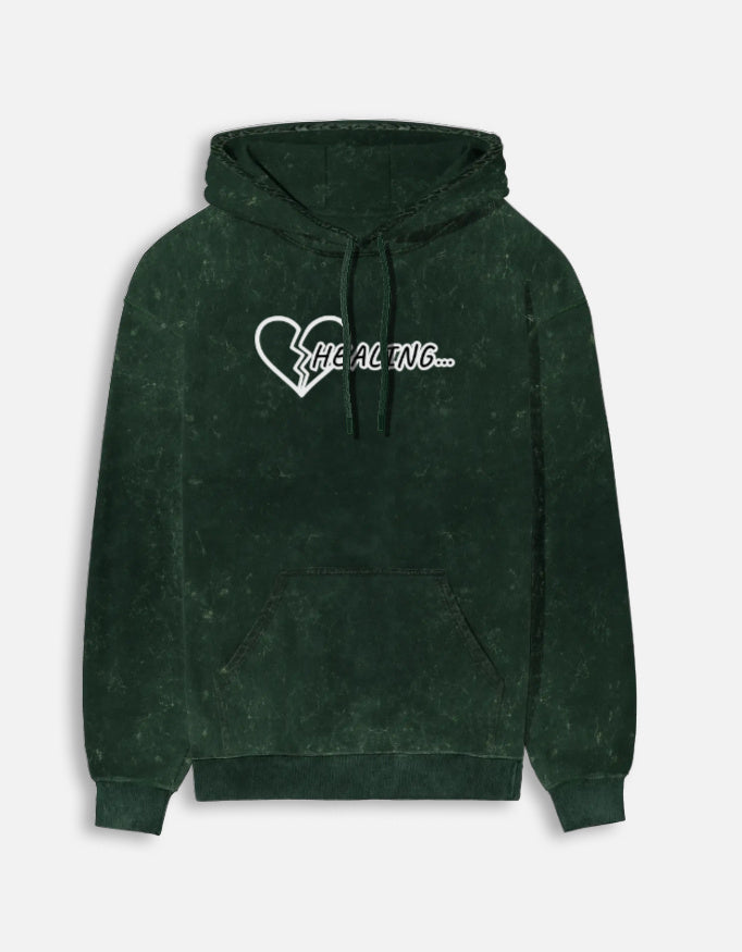 Healing- Women's Acid Wash Heavy Hoodie hoodie oversized fit acid washed heavyweight fabric detail view by HAViT Apparel