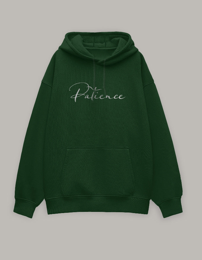 Patience Oversized Hoodie – Minimal Calm Edition hoodie oversized fit cotton fabric heavyweight fabric printed design detail view by HAViT Apparel