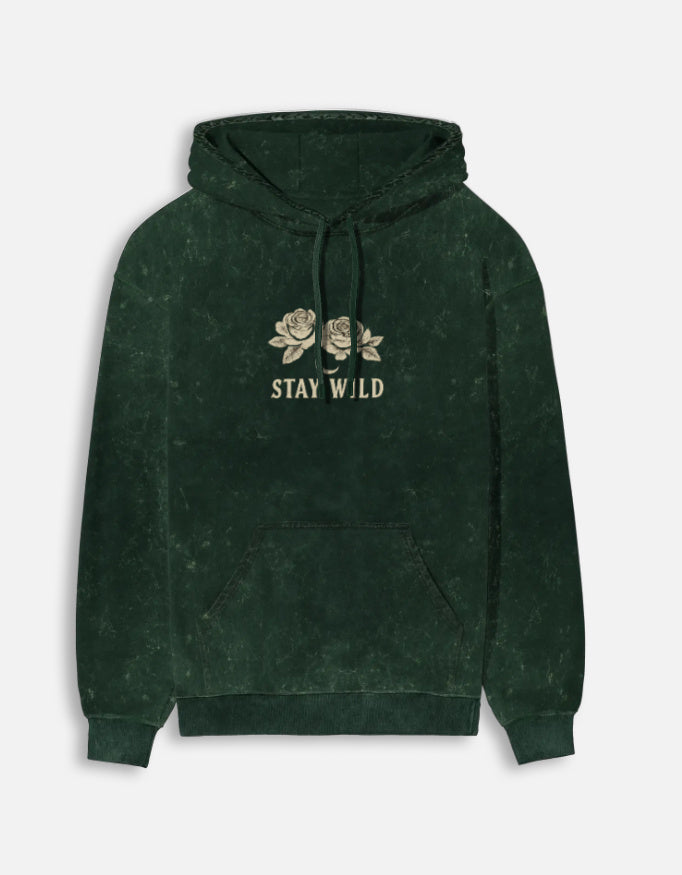 Stay Wild- Acid Washed Hoodie hoodie oversized fit acid washed cotton fabric heavyweight fabric printed design detail view by HAViT Apparel