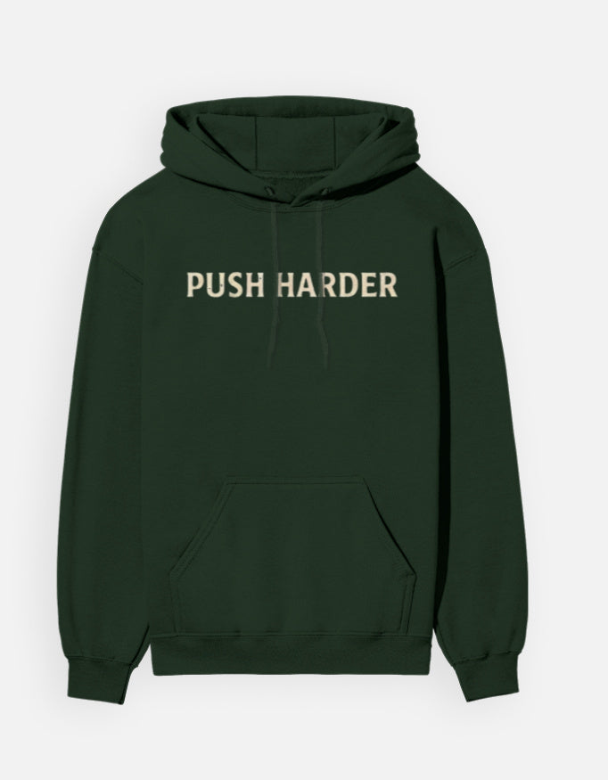 Push Harder- Hoodie sweatshirt regular fit cotton fabric heavyweight fabric detail view by HAViT Apparel