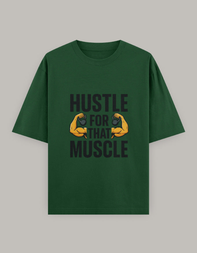 Muscle Hustle Oversize Tee oversized fit printed design detail view by HAViT Apparel