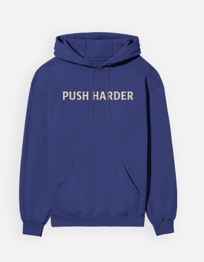 Push Harder- Hoodie sweatshirt regular fit cotton fabric heavyweight fabric detail view by HAViT Apparel