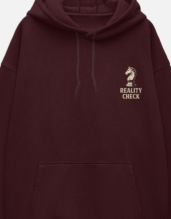 Reality Check- Oversized Hoodie sweatshirt oversized fit cotton fabric heavyweight fabric detail view by HAViT Apparel