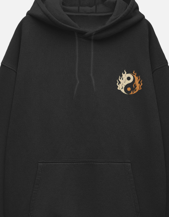 Fire & Flow Oversized Street Hoodie sweatshirt oversized fit cotton fabric heavyweight fabric detail view by HAViT Apparel