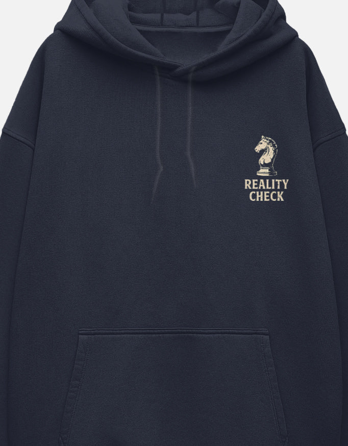 Reality Check- Oversized Hoodie sweatshirt oversized fit cotton fabric heavyweight fabric detail view by HAViT Apparel