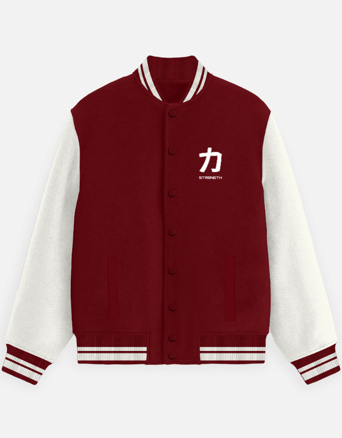 Kanji Crew Varsity Jacket – Street Team Edition jacket cotton fabric heavyweight fabric graphic print detail view by HAViT Apparel