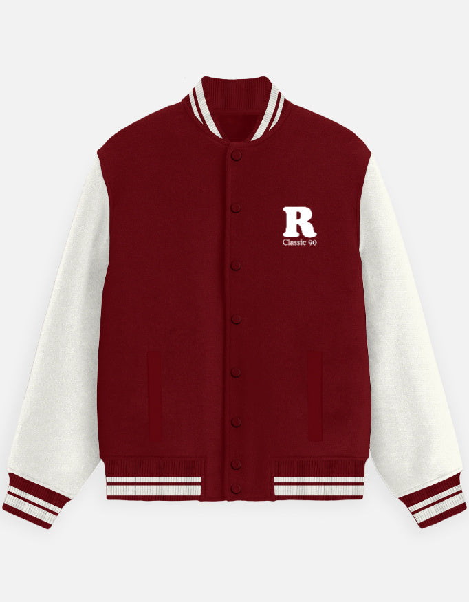Vintage Crew Varsity Jacket – 90s Inspired jacket cotton fabric heavyweight fabric printed design detail view by HAViT Apparel