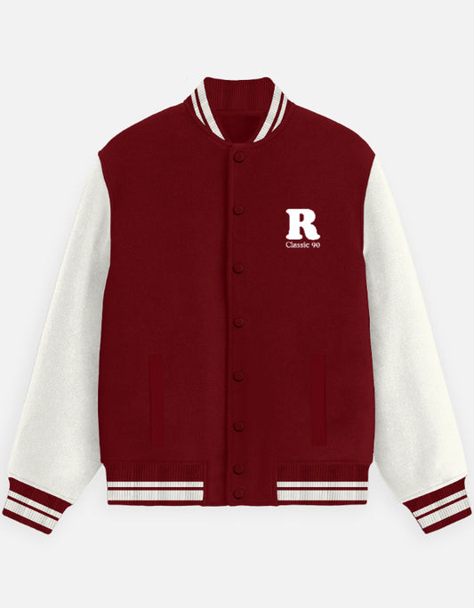 Vintage Crew Varsity Jacket – 90s Inspired jacket cotton fabric heavyweight fabric printed design detail view by HAViT Apparel