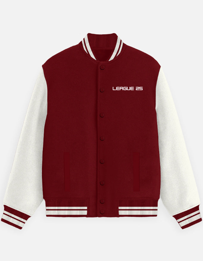 League 25 Number Varsity Jacket jacket oversized fit cotton fabric heavyweight fabric detail view by HAViT Apparel