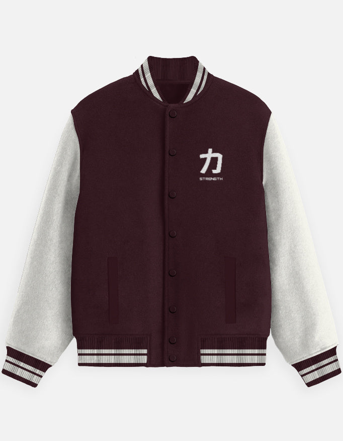 Kanji Crew Varsity Jacket – Street Team Edition jacket cotton fabric heavyweight fabric graphic print detail view by HAViT Apparel