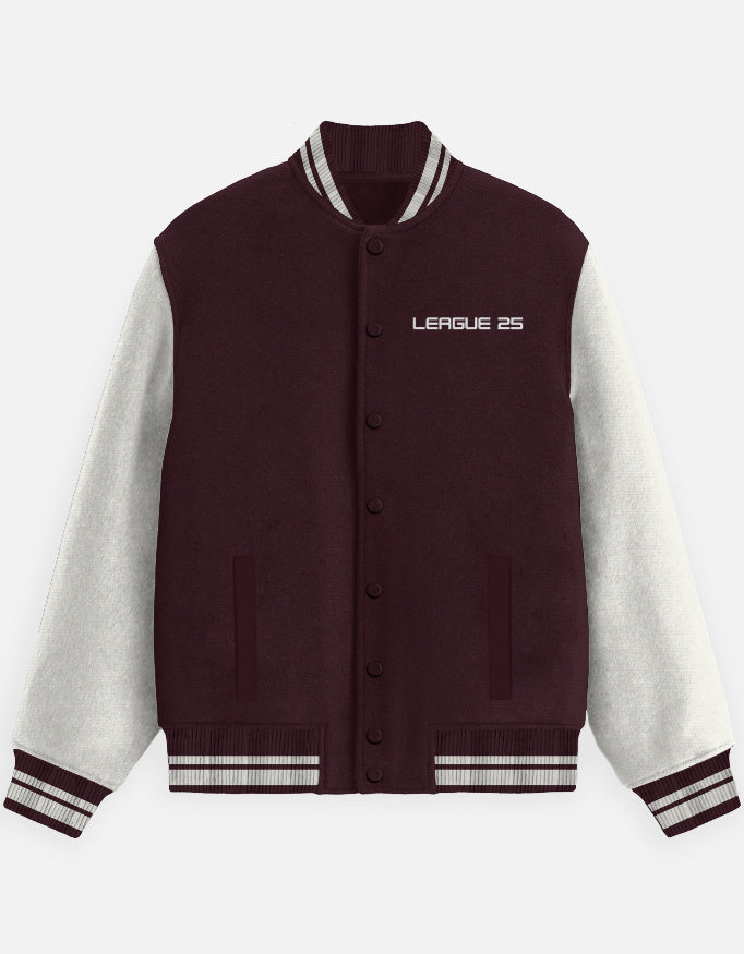 League 25 Number Varsity Jacket jacket oversized fit cotton fabric heavyweight fabric detail view by HAViT Apparel