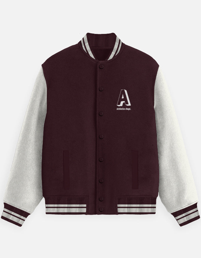 Vintage Athletic Varsity Jacket jacket cotton fabric heavyweight fabric printed design detail view by HAViT Apparel