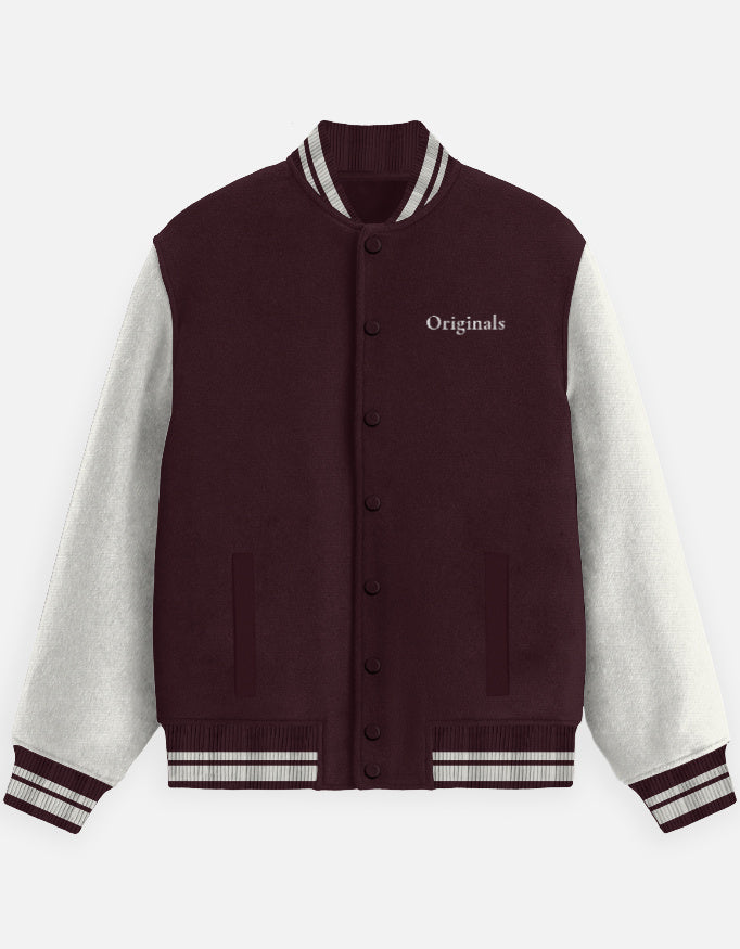 Minimal Luxury Varsity Jacket – Originals Edition jacket cotton fabric heavyweight fabric detail view by HAViT Apparel