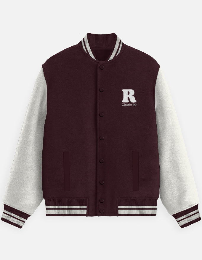 Vintage Crew Varsity Jacket – 90s Inspired jacket cotton fabric heavyweight fabric printed design detail view by HAViT Apparel