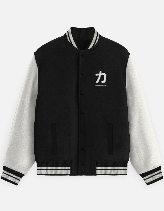 Kanji Crew Varsity Jacket – Street Team Edition jacket cotton fabric heavyweight fabric graphic print detail view by HAViT Apparel