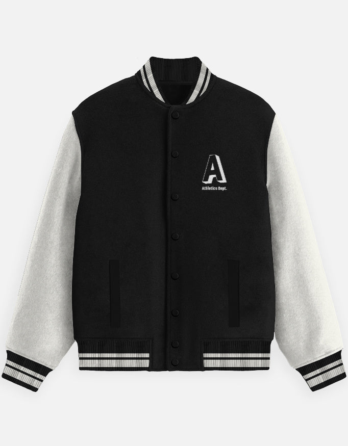 Vintage Athletic Varsity Jacket jacket cotton fabric heavyweight fabric printed design detail view by HAViT Apparel