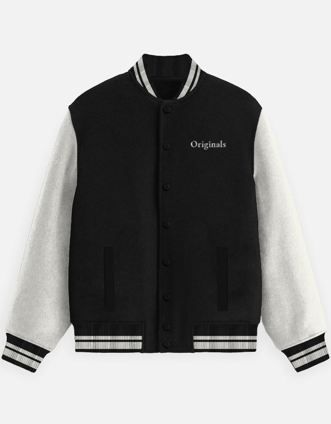 Minimal Luxury Varsity Jacket – Originals Edition jacket cotton fabric heavyweight fabric detail view by HAViT Apparel