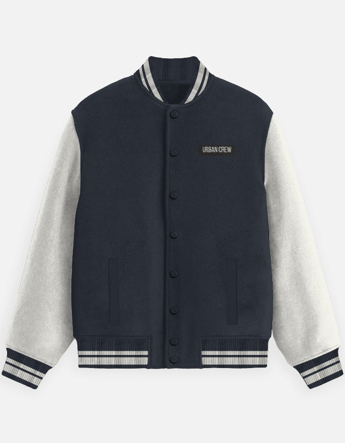 Urban Crew Streetwear Varsity Jacket jacket cotton fabric heavyweight fabric detail view by HAViT Apparel