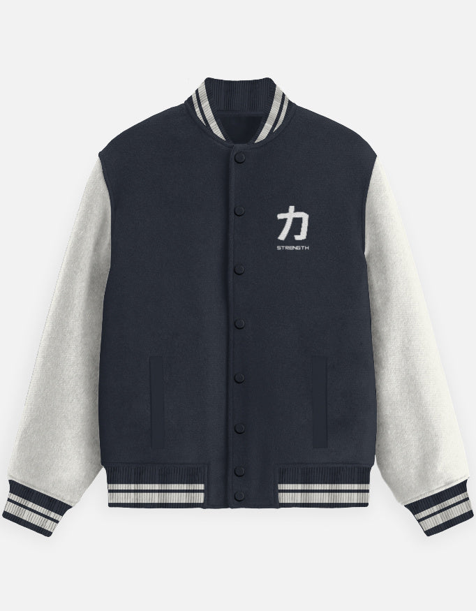 Kanji Crew Varsity Jacket – Street Team Edition jacket cotton fabric heavyweight fabric graphic print detail view by HAViT Apparel