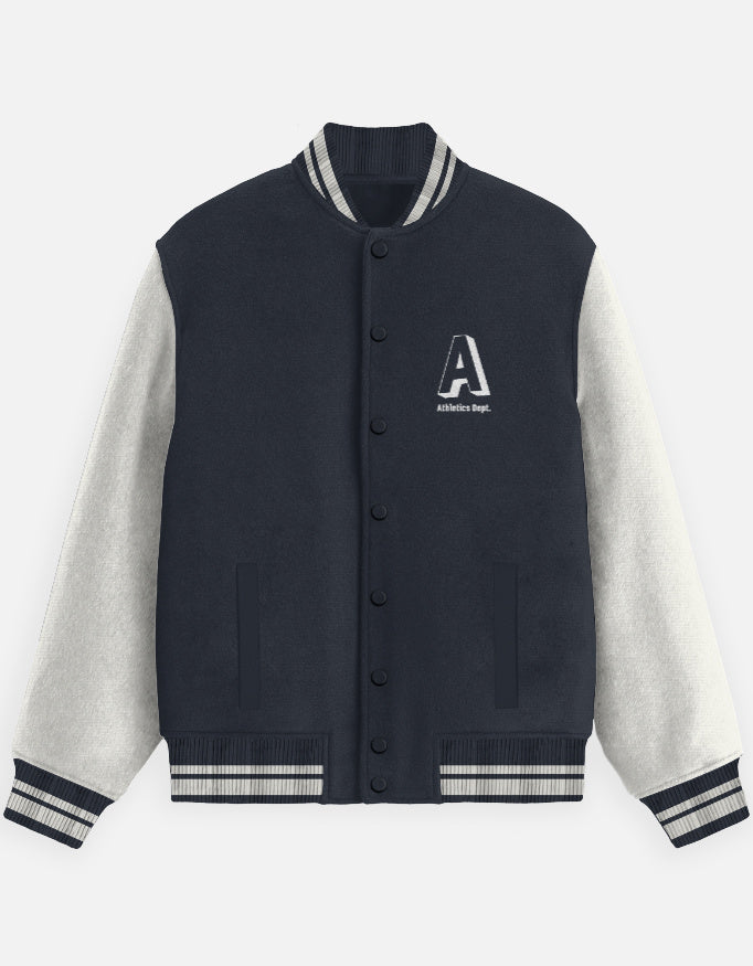 Vintage Athletic Varsity Jacket jacket cotton fabric heavyweight fabric printed design detail view by HAViT Apparel