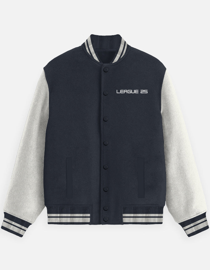 League 25 Number Varsity Jacket jacket oversized fit cotton fabric heavyweight fabric detail view by HAViT Apparel