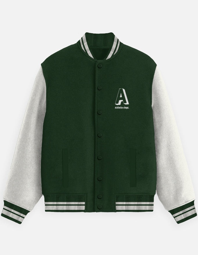 Vintage Athletic Varsity Jacket jacket cotton fabric heavyweight fabric printed design detail view by HAViT Apparel