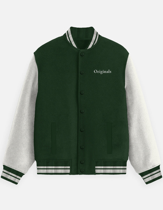 Minimal Luxury Varsity Jacket – Originals Edition jacket cotton fabric heavyweight fabric detail view by HAViT Apparel