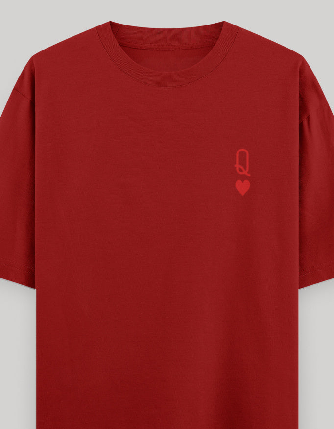 Queen of Hearts Pocket Embroidered Tee t-shirt oversized fit cotton fabric heavyweight fabric embroidered design detail view by HAViT Apparel