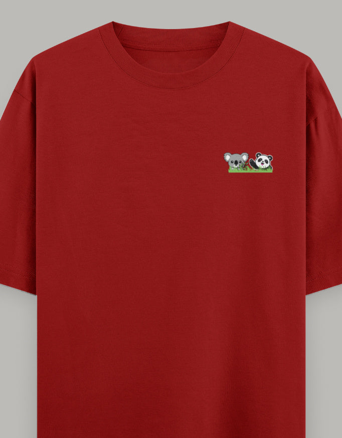 Soft Pals Panda Koala Oversized Tee t-shirt oversized fit cotton fabric heavyweight fabric embroidered design detail view by HAViT Apparel