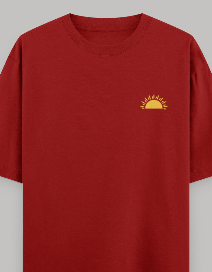 Rising Sun Pocket Embroidered Oversized Tee t-shirt oversized fit cotton fabric heavyweight fabric embroidered design detail view by HAViT Apparel