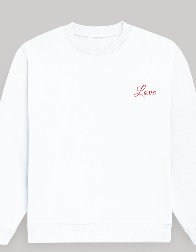 Aesthetic Women’s Sweatshirt – Left Pocket Love Edition sweatshirt regular fit cotton fabric heavyweight fabric graphic print printed design detail view by HAViT Apparel