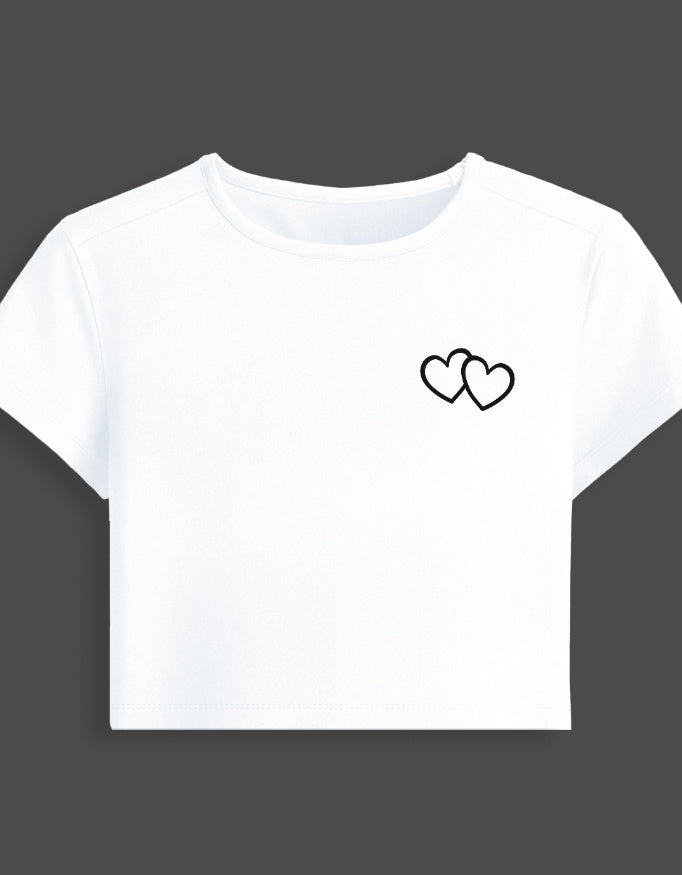 Heart Outline Baby Tee cotton fabric heavyweight fabric detail view by HAViT Apparel