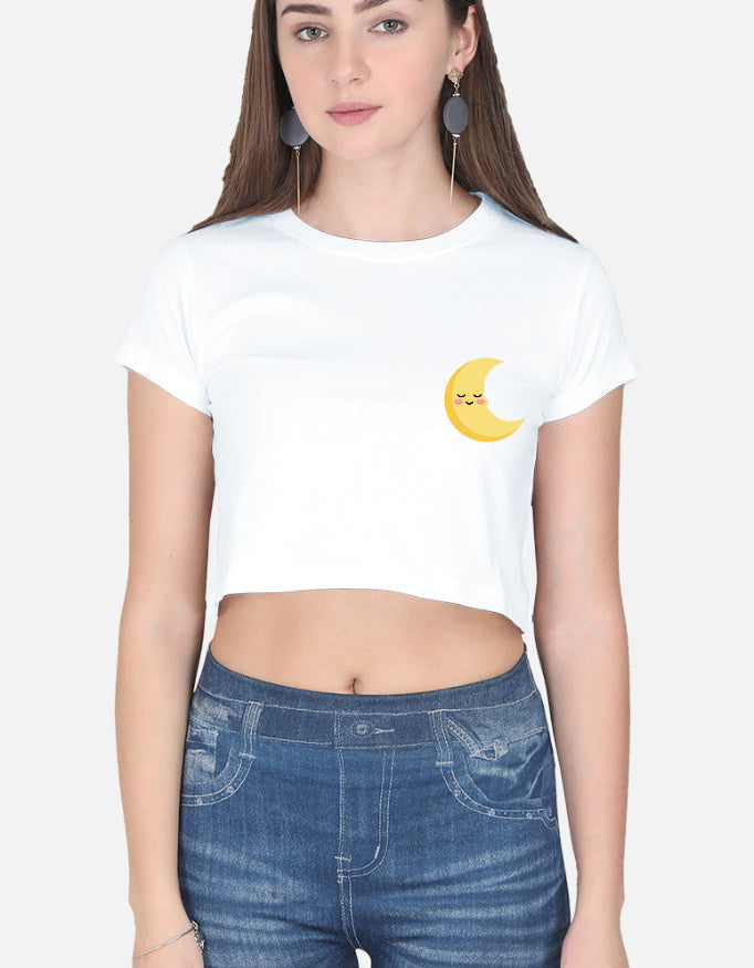 Moon Smiley Crop Top cotton fabric heavyweight fabric detail view by HAViT Apparel