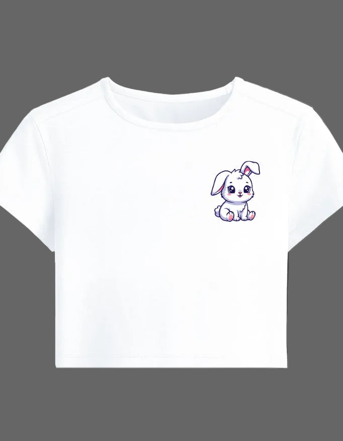 Soft Bunny Graphic Baby Tee cotton fabric heavyweight fabric detail view by HAViT Apparel