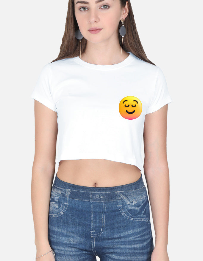 Classic Smiley Crop Top cotton fabric heavyweight fabric detail view by HAViT Apparel