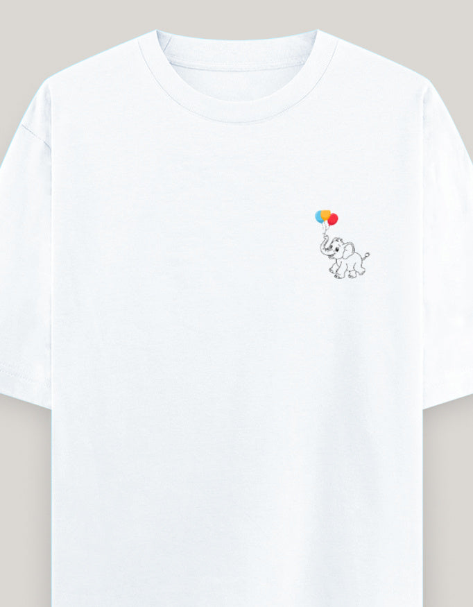 Little Joy Elephant Oversized Cotton Tee t-shirt oversized fit cotton fabric heavyweight fabric embroidered design detail view by HAViT Apparel
