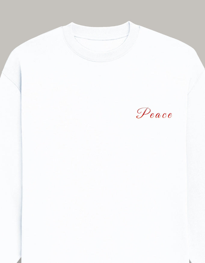 Minimal Peace Oversized Sweatshirt sweatshirt oversized fit cotton fabric heavyweight fabric printed design detail view by HAViT Apparel