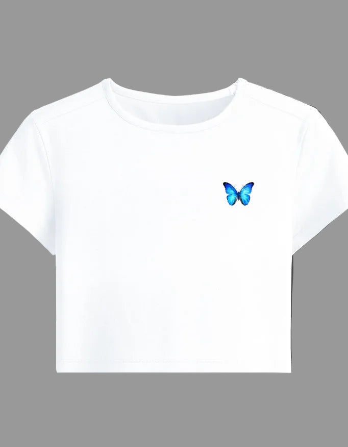 Minimal Butterfly Graphic Baby Tee cotton fabric heavyweight fabric detail view by HAViT Apparel