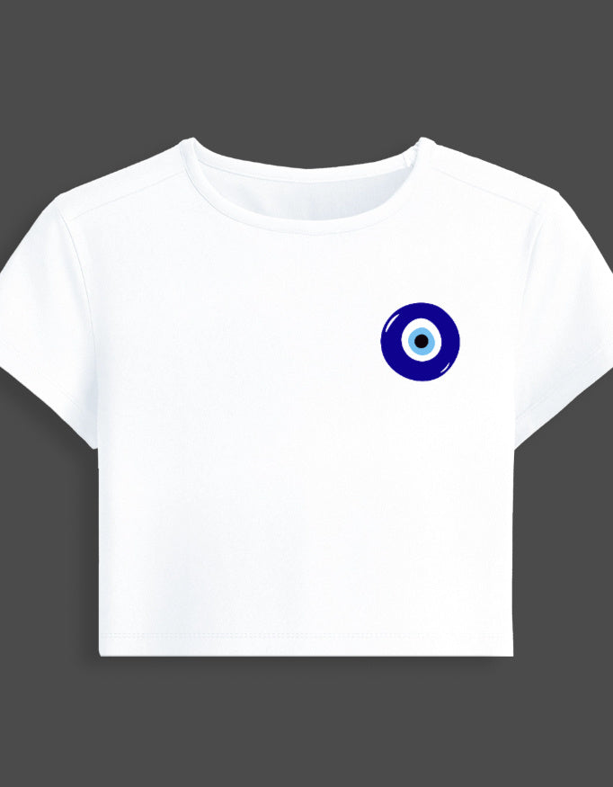 Spiritual Evil Eye Baby Tee cotton fabric heavyweight fabric detail view by HAViT Apparel