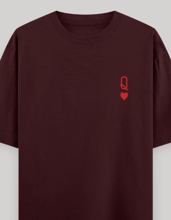 Queen of Hearts Pocket Embroidered Tee t-shirt oversized fit cotton fabric heavyweight fabric embroidered design detail view by HAViT Apparel