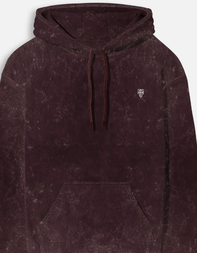 Heritage Red Acid Washed Hoodie hoodie oversized fit acid washed cotton fabric heavyweight fabric detail view by HAViT Apparel