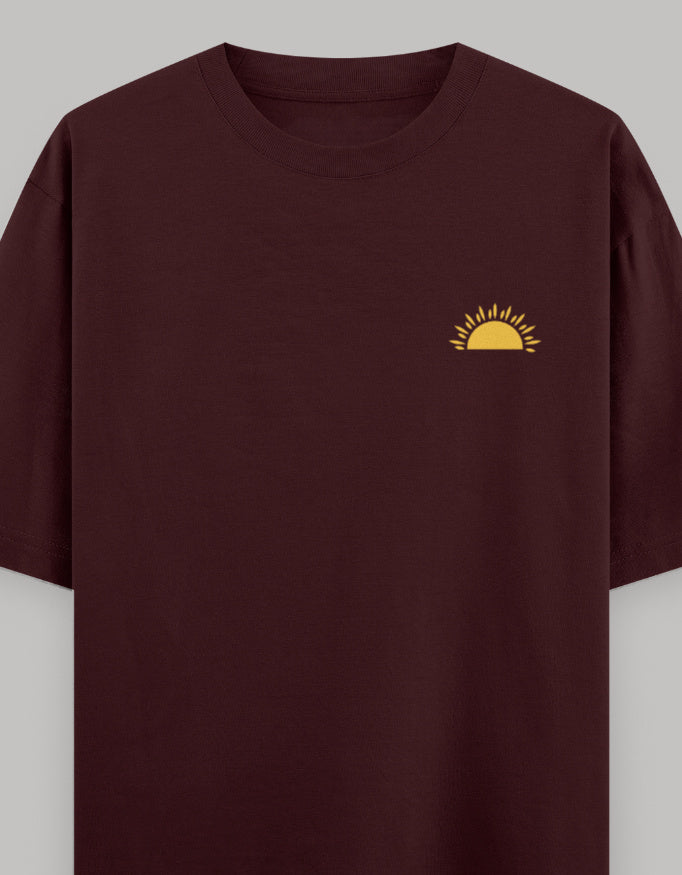 Rising Sun Pocket Embroidered Oversized Tee t-shirt oversized fit cotton fabric heavyweight fabric embroidered design detail view by HAViT Apparel