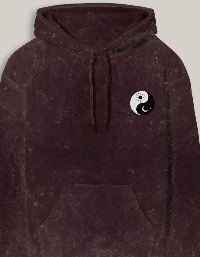 Zen Balance Women's Acid Wash Hoodie hoodie oversized fit acid washed cotton fabric heavyweight fabric printed design detail view by HAViT Apparel