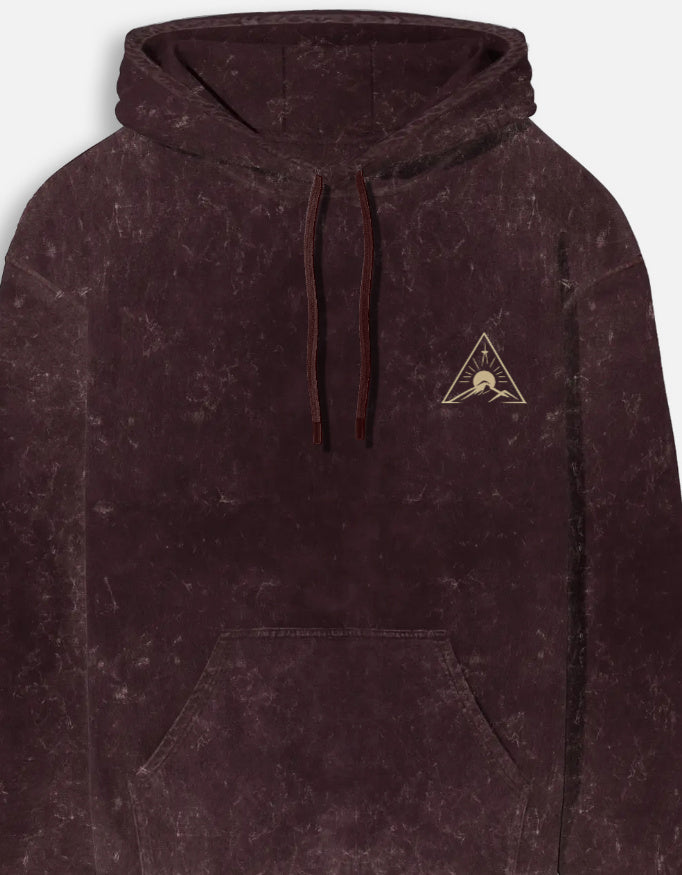 Eclipse Rise Acid Wash Hoodie hoodie oversized fit acid washed cotton fabric heavyweight fabric graphic print printed design detail view by HAViT Apparel