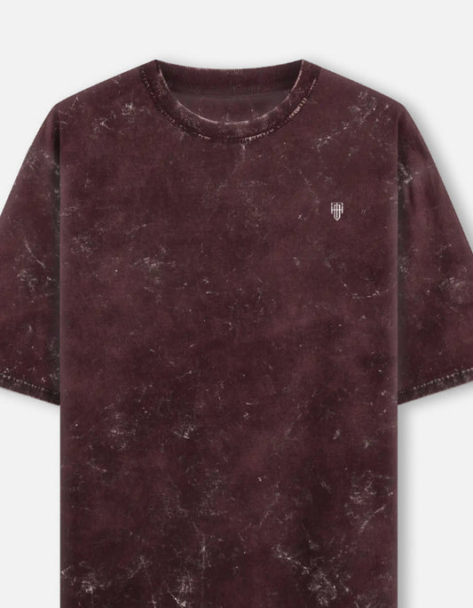 Maroon Acid Washed Oversized Tee t-shirt oversized fit acid washed cotton fabric heavyweight fabric detail view by HAViT Apparel
