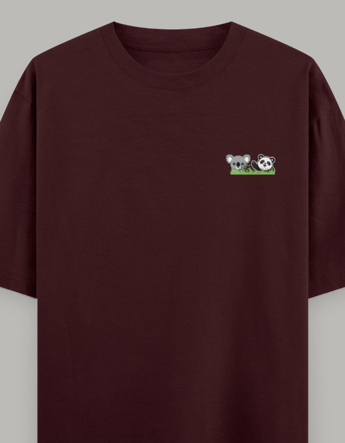 Soft Pals Panda Koala Oversized Tee t-shirt oversized fit cotton fabric heavyweight fabric embroidered design detail view by HAViT Apparel