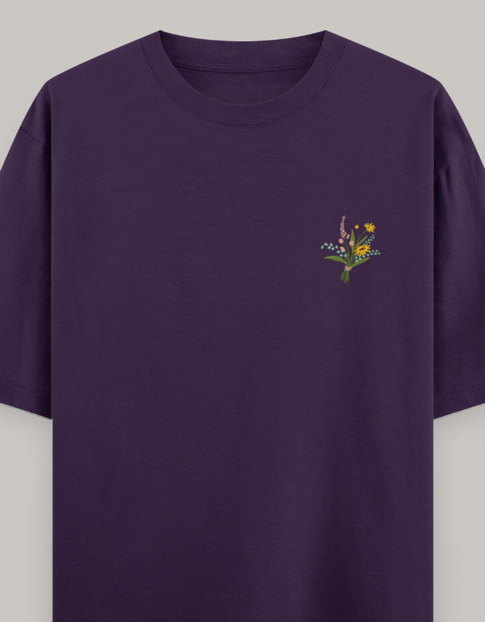 Soft Bloom Embroidered Women’s Tee t-shirt oversized fit cotton fabric heavyweight fabric embroidered design detail view by HAViT Apparel