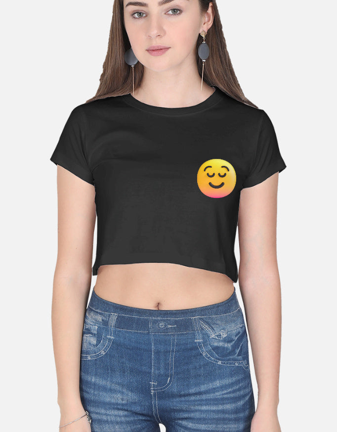 Classic Smiley Crop Top cotton fabric heavyweight fabric detail view by HAViT Apparel